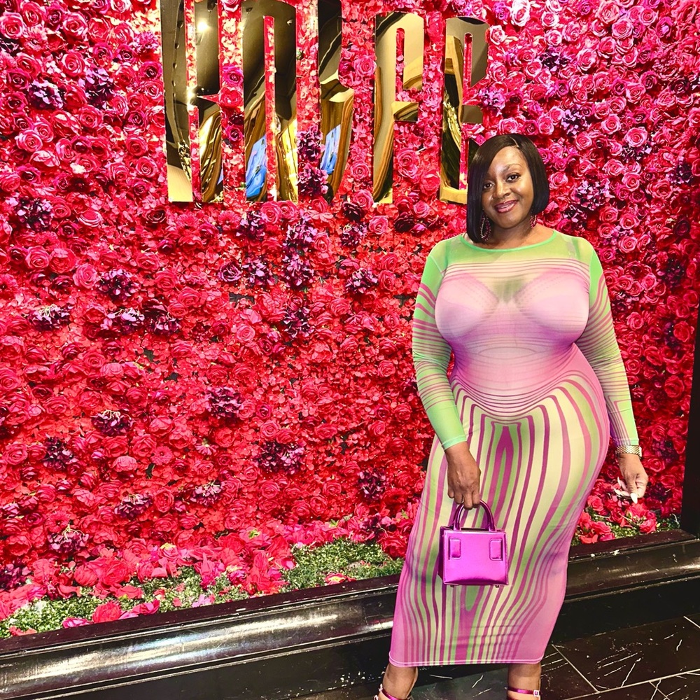 Fashion Nova Pink and Green Long Sleeve Dress